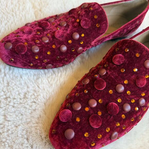 Donald Pliner Velvet Studded Jeweled Burgundy Red Loafers Slip On Size 9M - Picture 3 of 7
